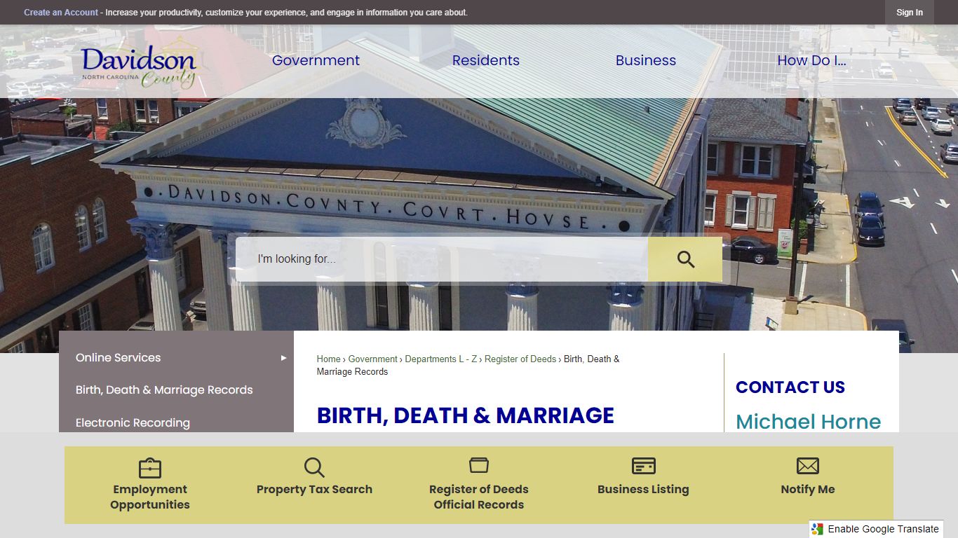 Birth, Death & Marriage Records | Davidson County, NC