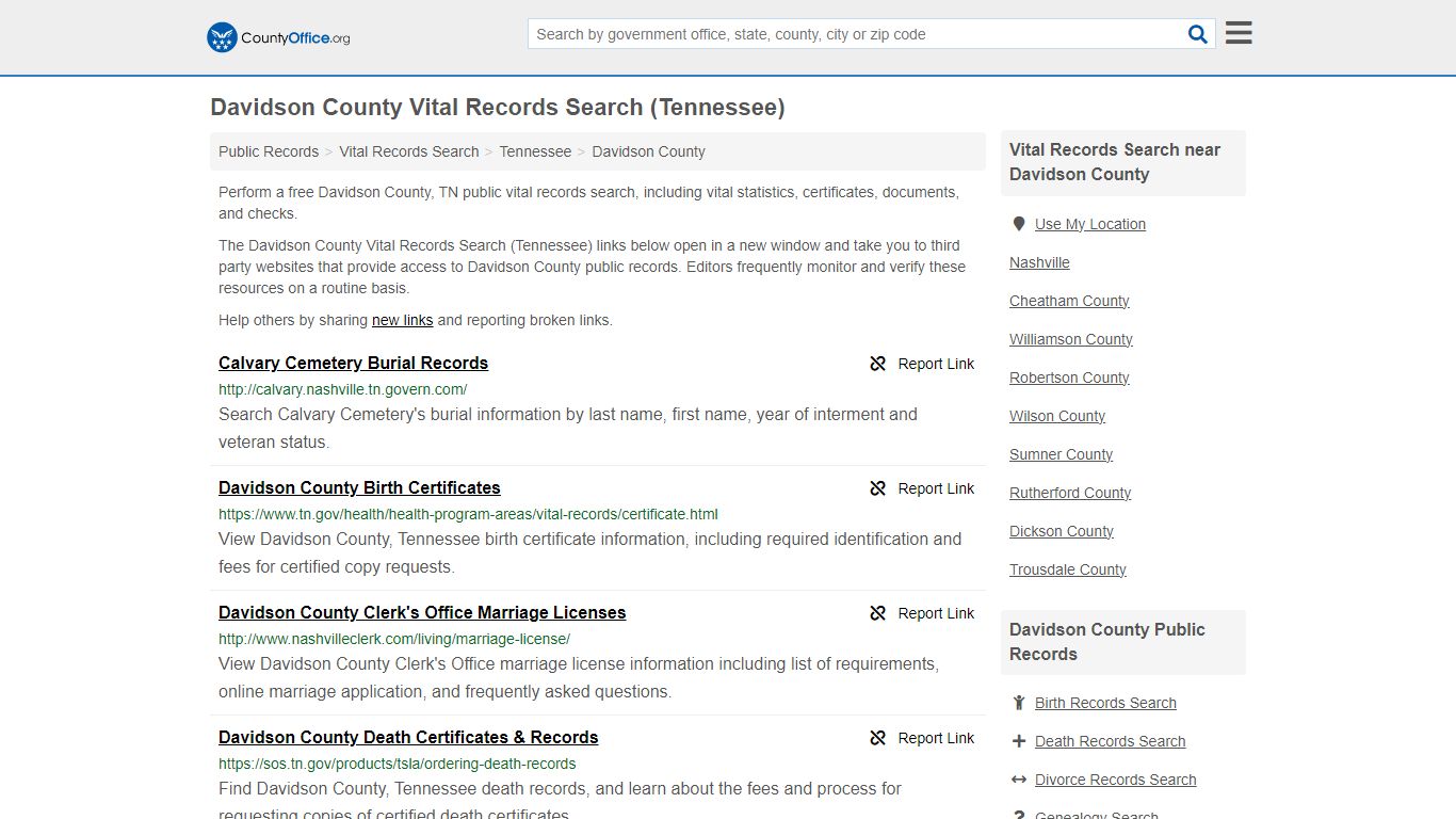 Davidson County Vital Records Search (Tennessee) - County Office