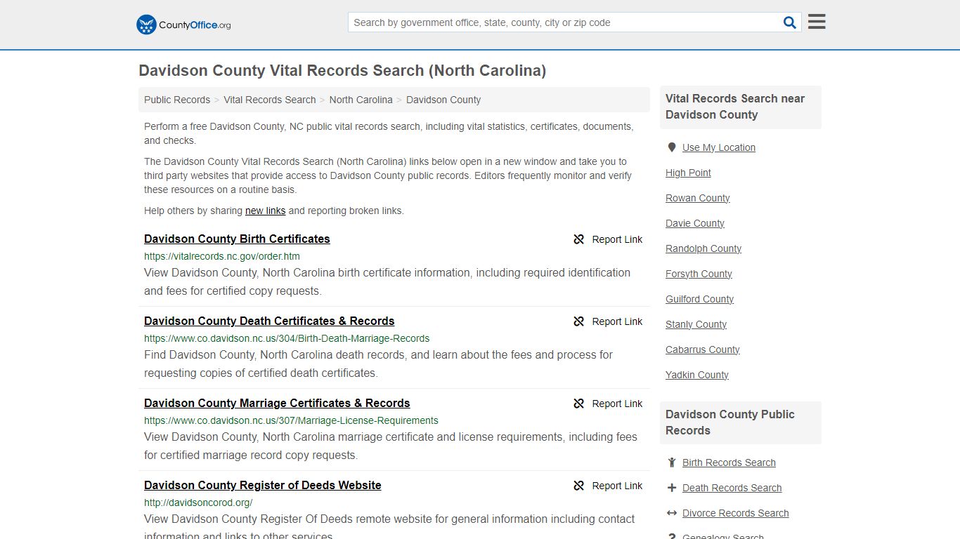 Davidson County Vital Records Search (North Carolina) - County Office