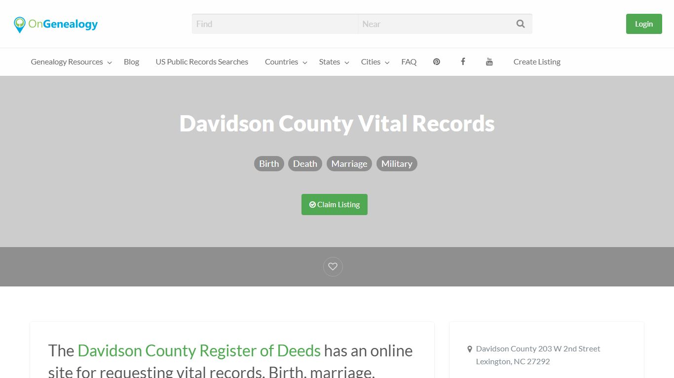 Davidson County Vital Records - OnGenealogy